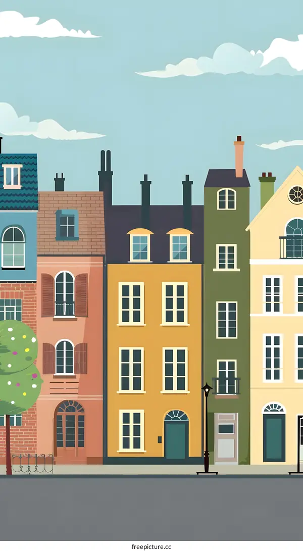 Colorful Row Of Houses On A Street