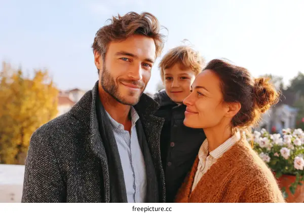 Happy Family Portrait Outdoors Autumn