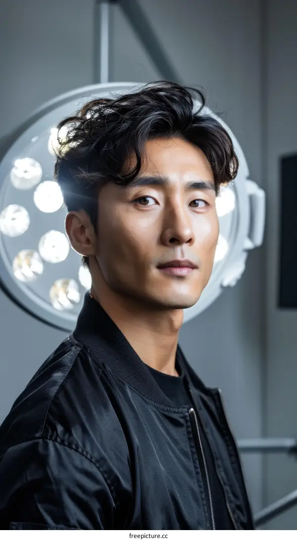 Portrait of a young Asian man in a black jacket