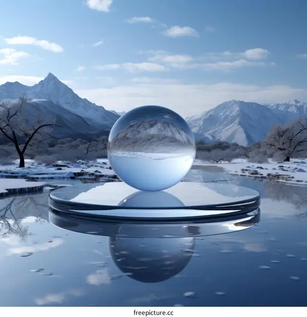 Crystal Ball Reflecting Frozen Mountain Lake