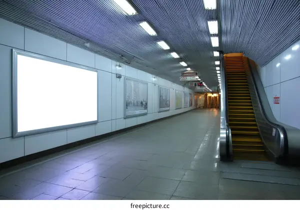 Empty Subway Advertising Board in Underground Tunnel