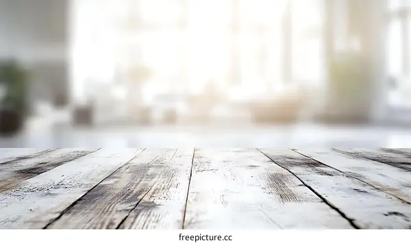 Wooden Table Top with Blurry Interior Background