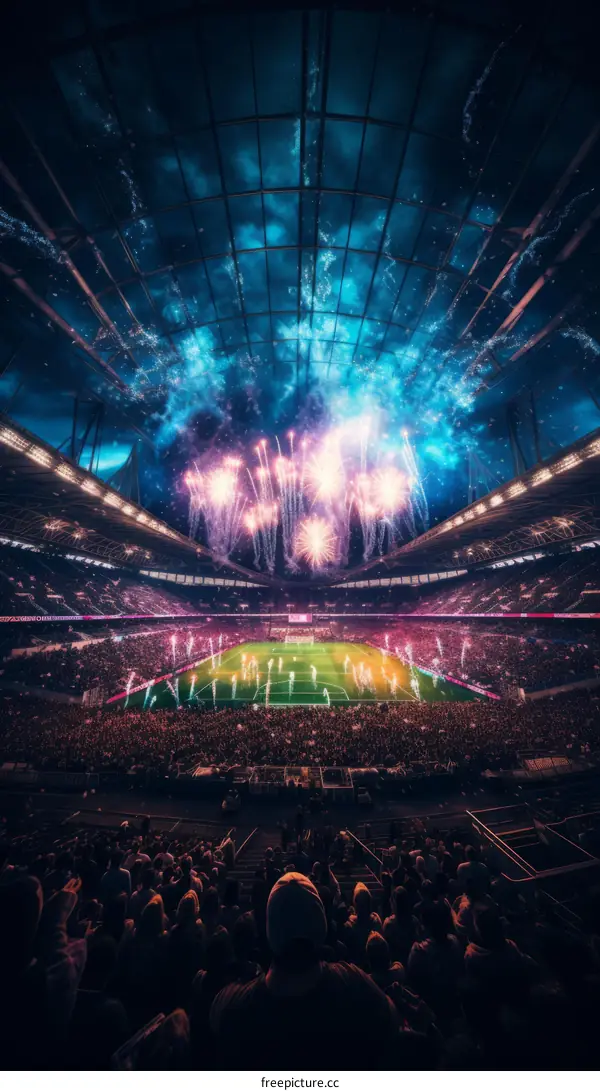 Fireworks Display Lights Up a Nighttime Soccer Match