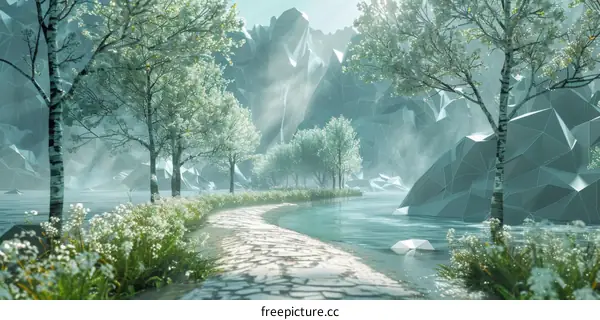 Enchanting Forest Path with a Crystal-Clear River