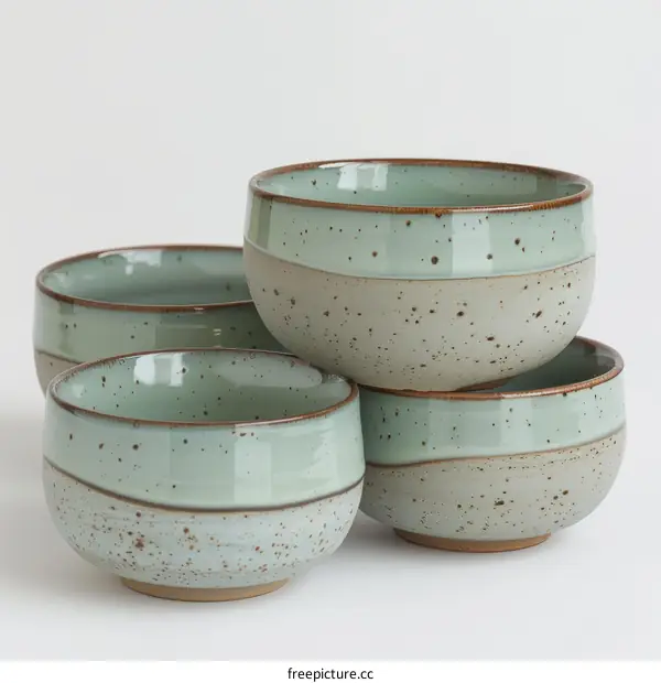 Four Speckled Stoneware Bowls Stacked