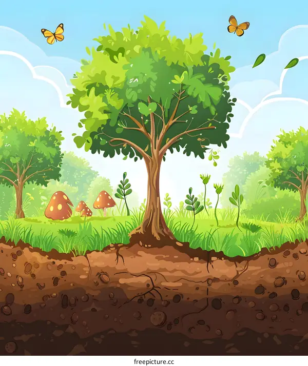Tree Roots in the Forest Illustration