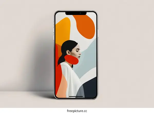 Woman with Abstract Background on Smartphone