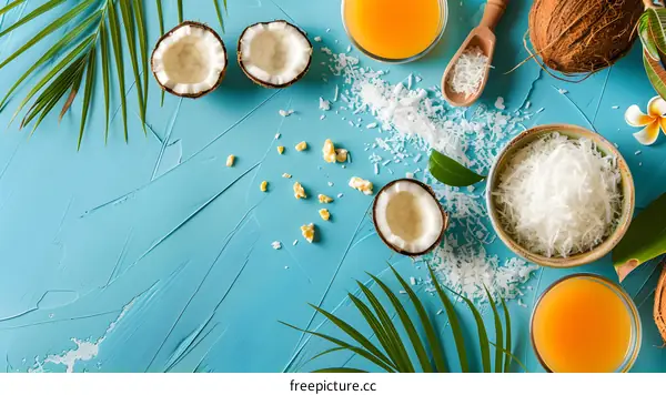 Tropical Coconut Summer Food Photography Flat Lay