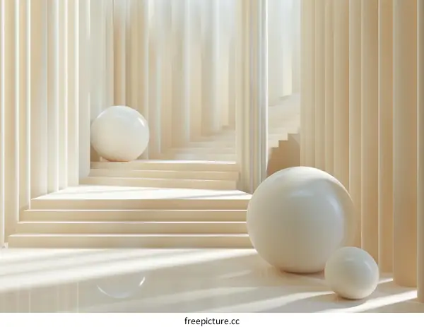 Minimalist Cream-Colored Architectural Scene with Spheres