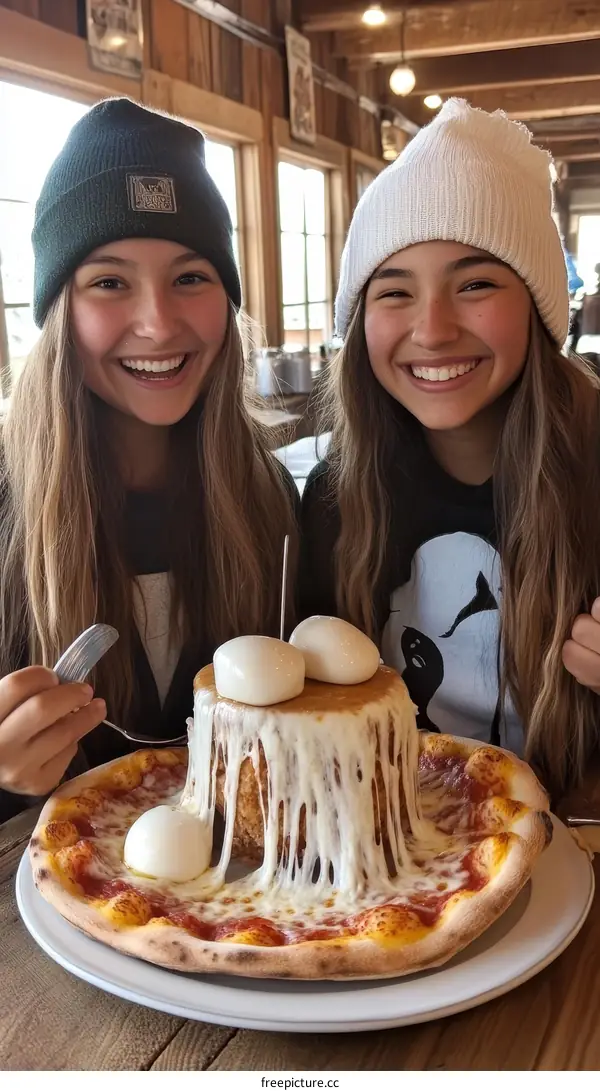 Two Caucasian Girls Enjoying a Unique Pizza Creation