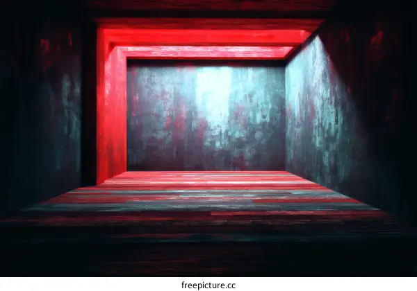 Abstract Neon Red and Blue Concrete Room