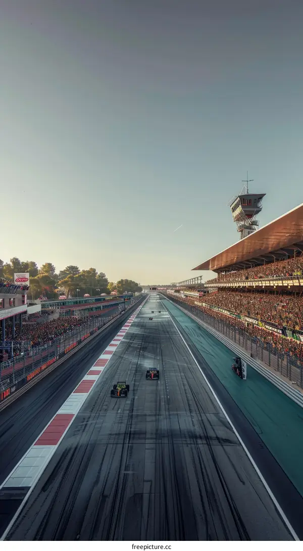 Formula One cars racing on a track