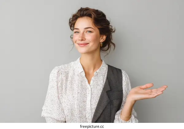 Smiling Woman Presenting Something