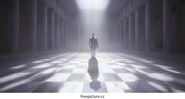 Ancient Greek Statue in Empty Hallway
