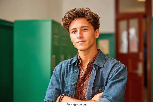 Portrait of a confident student in a school hallway