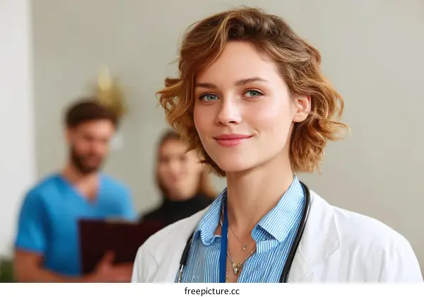 Confident Female Doctor in White Coat with Stethoscope