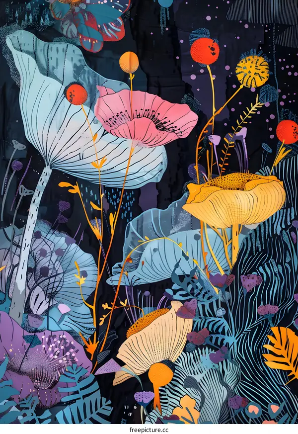 Abstract Floral Illustration With Dark Background