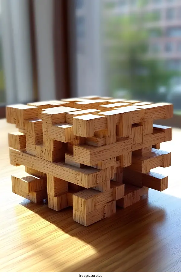 Wooden Cube Sculpture Abstract Art Design