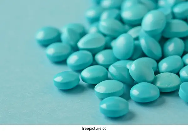 Close-up image of blue pills