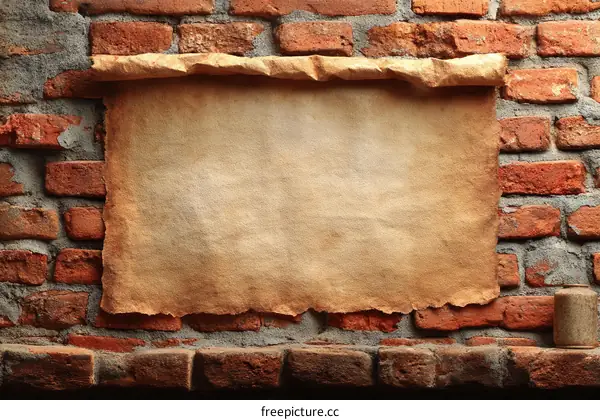 Aged Paper Scroll on a Brick Wall