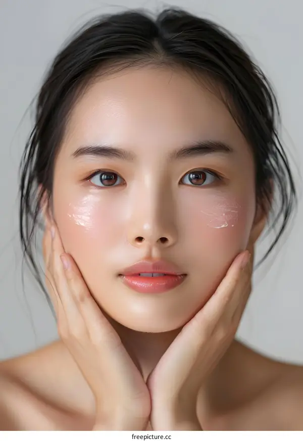 Close Up Portrait of a Beautiful Young Asian Woman with Clean Skin and a Soft Glow