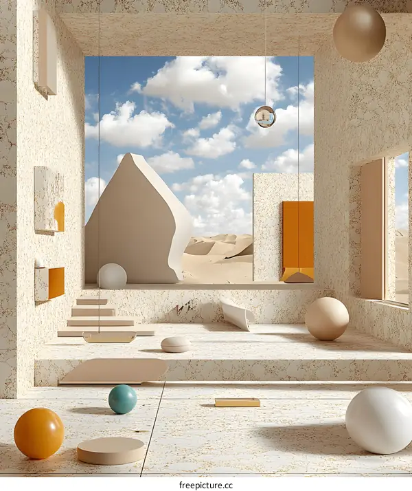 Abstract Minimalist Interior Design with Desert View