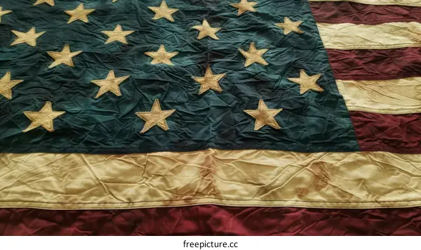 Worn American Flag Close Up