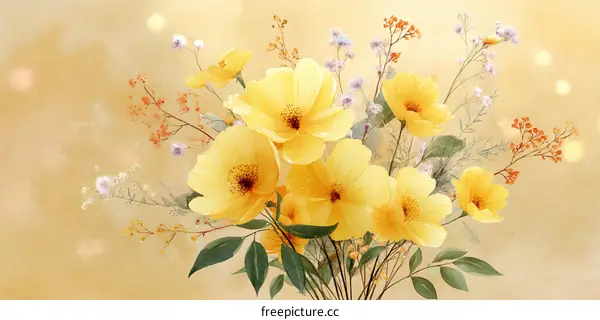 Beautiful Yellow Flowers Bouquet Illustration