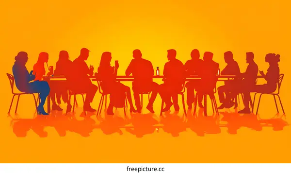 Silhouettes of People Sitting at a Table Together