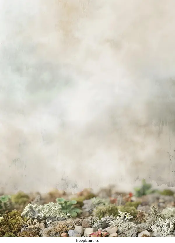 Abstract Watercolor Background with Green Moss and Rocks