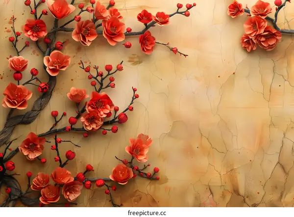 red flowers on a beige background