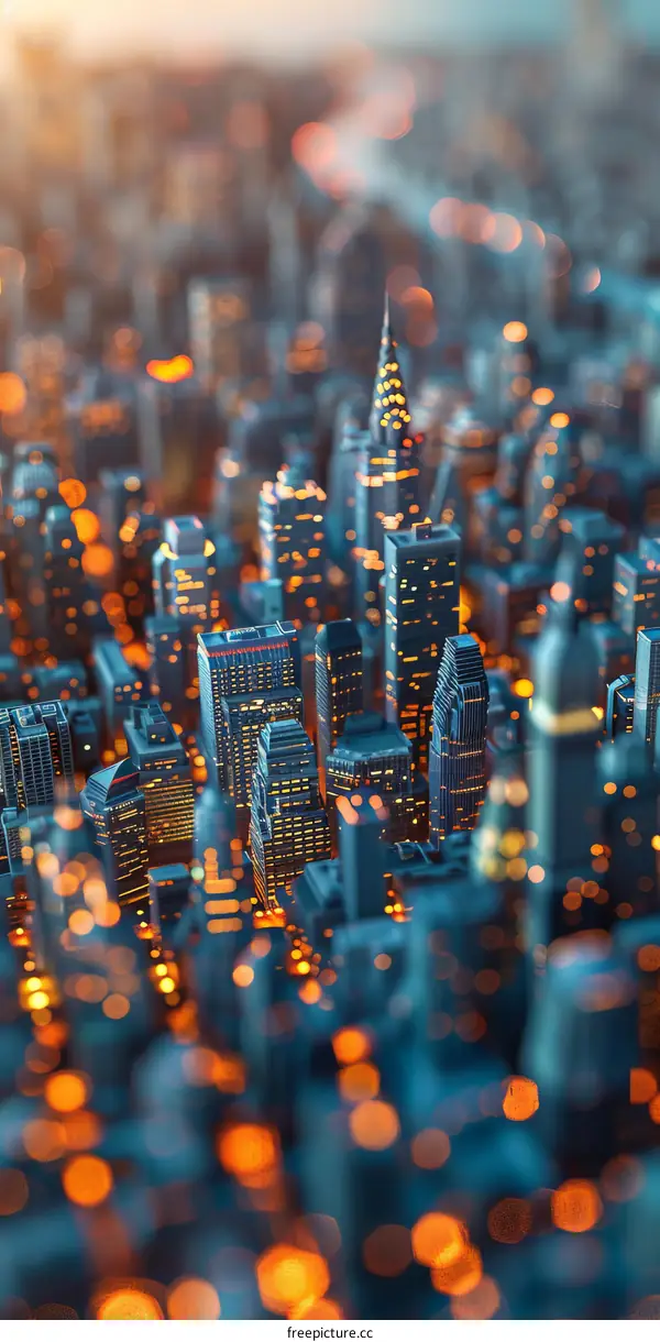 A Micro City Model with Skyscrapers and Lights
