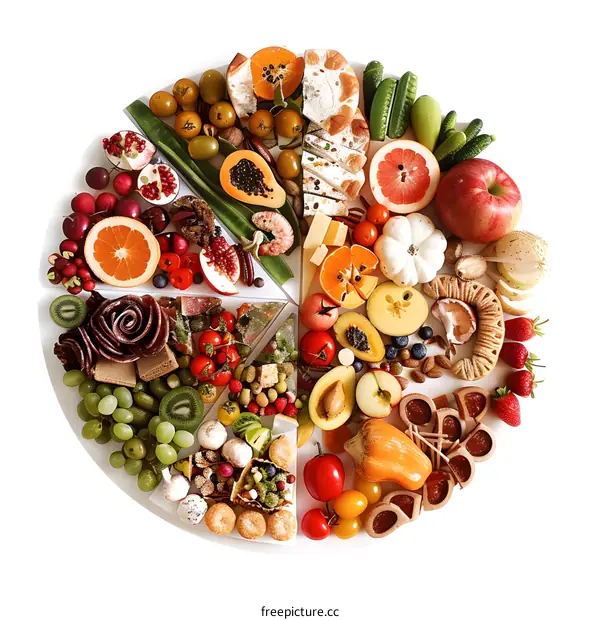 Colorful Fruit and Food Platter Arranged in a Circle