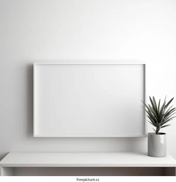 White minimalist frame mockup with potted plant