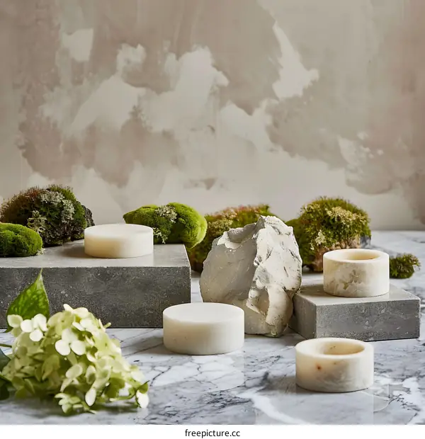 Natural Stone and Moss Minimalist Product Display