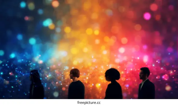 Silhouette People Divided by Colorful Lights