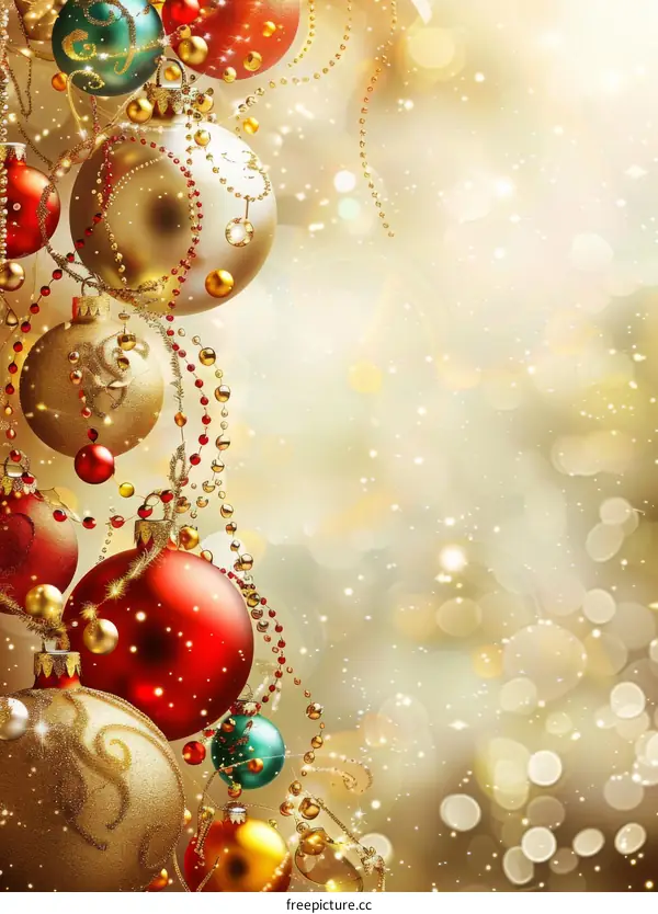 Christmas Decor with Ornaments in Red, Green, and Gold