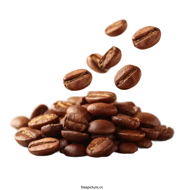 [Transparent Background PNG]Roasted Coffee Beans Falling in a Pile
