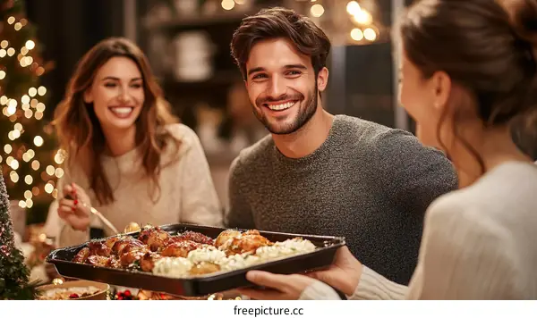 Happy Family Christmas Dinner Celebration