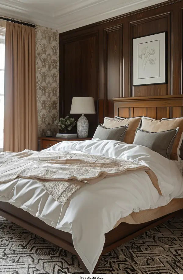 Elegant Bedroom Interior Design with Wooden Paneling