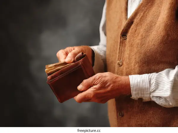 Elderly Person Checking Wallet With Money