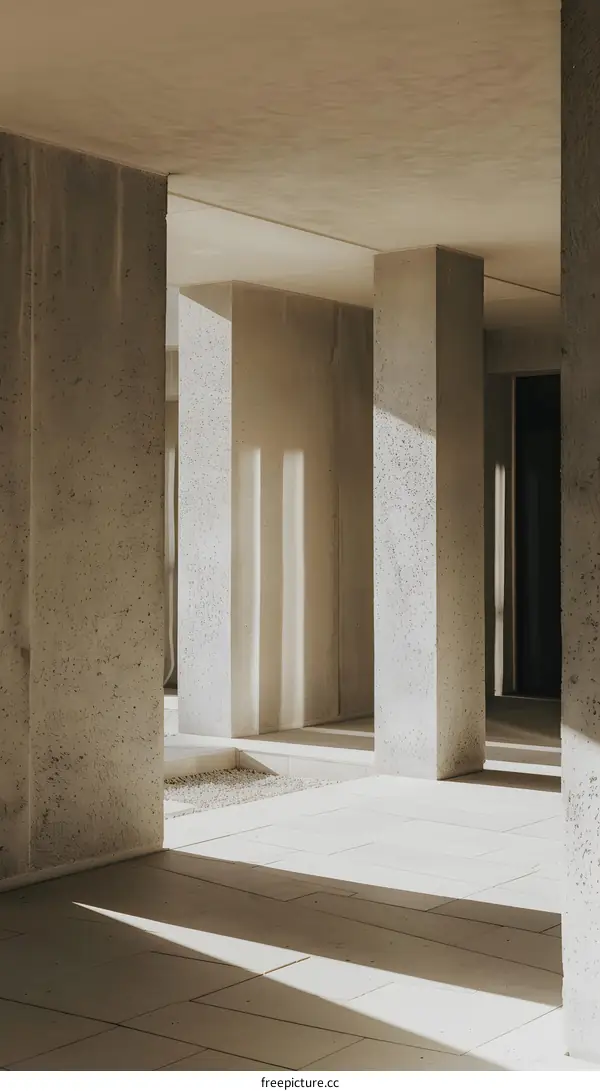 Concrete Pillars and Sunlight Shadows Architectural Design