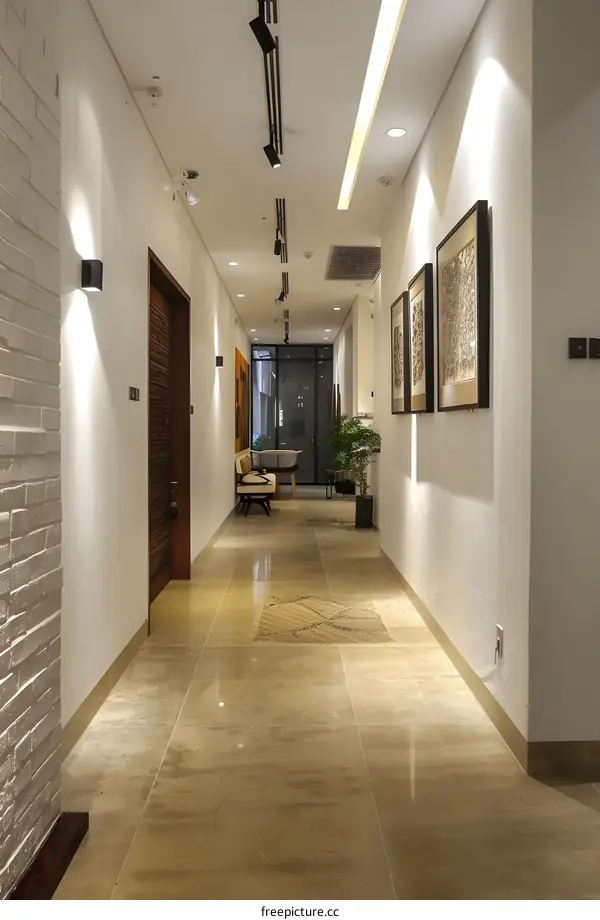 Modern Minimalist Interior Design Hallway with White Walls and Tile Floor