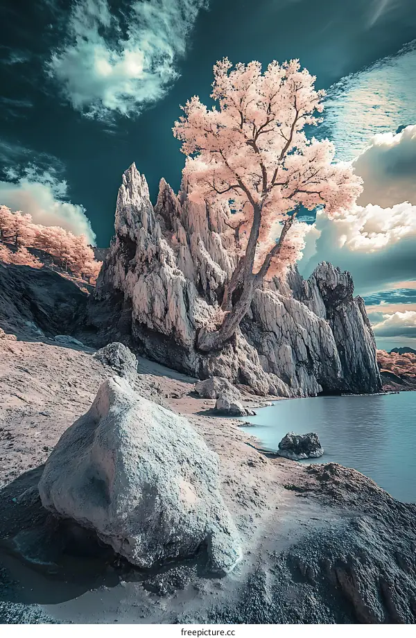 Tree Growing On The Cliffside With Infrared Filter
