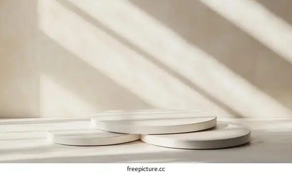 Minimalist White Display Podiums with Sunlight Shadows