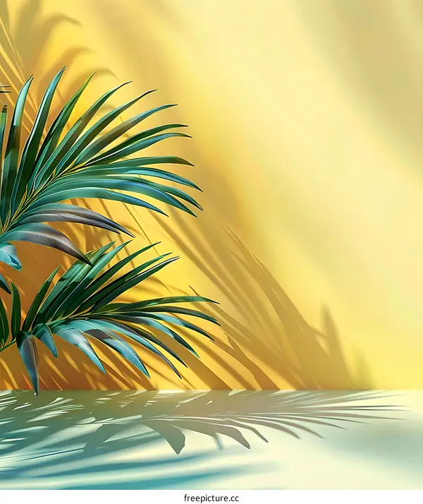 Tropical Leaves on Yellow Background Minimalist Mockup