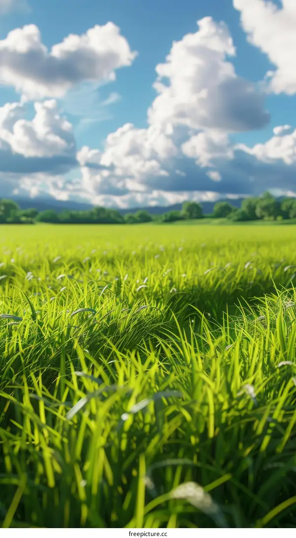 Green rolling hills under blue sky and white clouds