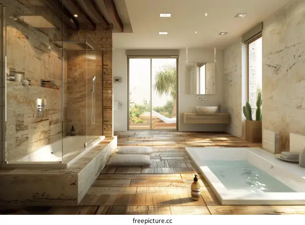 Modern Rustic Bathroom Design with Wooden Floor