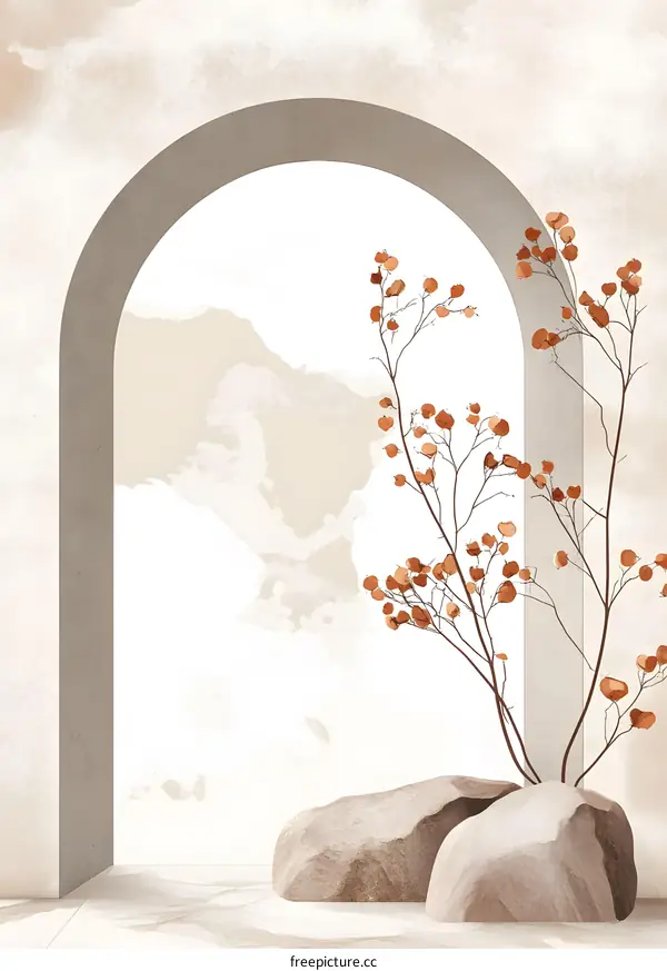 Minimalist Archway with Stone and Branch