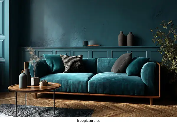 Teal Velvet Sofa in a Classic Living Room